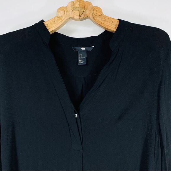 H&M Black Rayon Popover Shirt Sz 6 Semi Sheer - Picture 6 of 11
